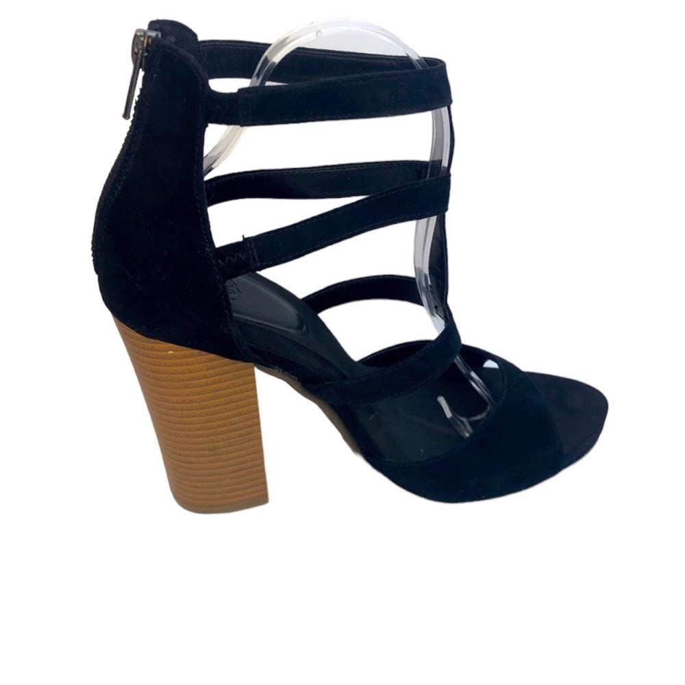 Route 66 Black Suede Caged Sandal Block Zip Heels Womens Size 10